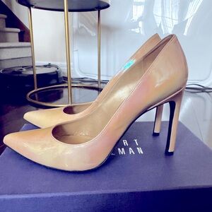 Stuart Weitzman Nouveau Nude Adobe Aniline Patent Leather Pump